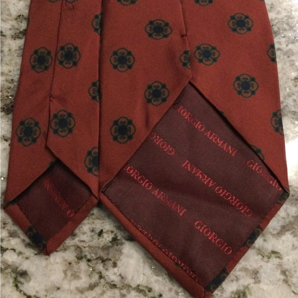Giorgio Armani Burnt Orange Floral Medallion Silk Tie